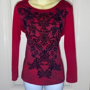 Style n Co. Petite medium PM red w/ black long sleeve high/low great w/ leggings